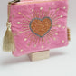 Pink  heart  hand beaded  purse