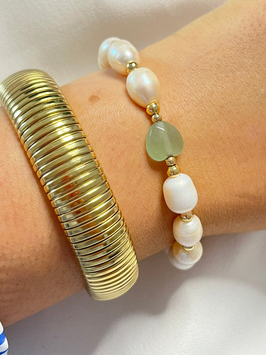 Pearl & aventurine heart bracelet