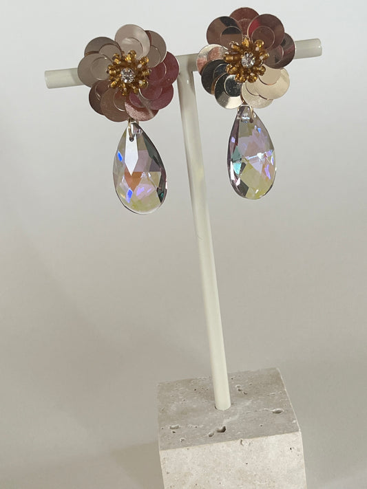 Champagne sequin flower  earring