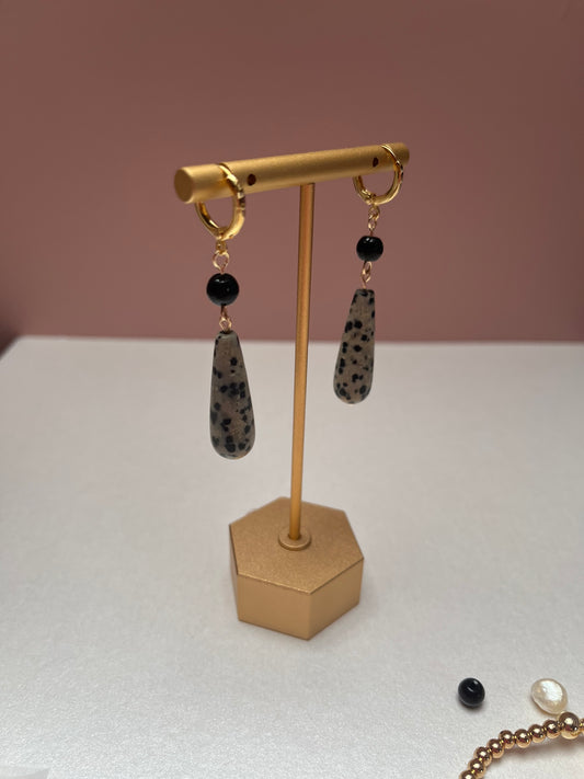 Dalmatian Jasper & Onyx drop earrings