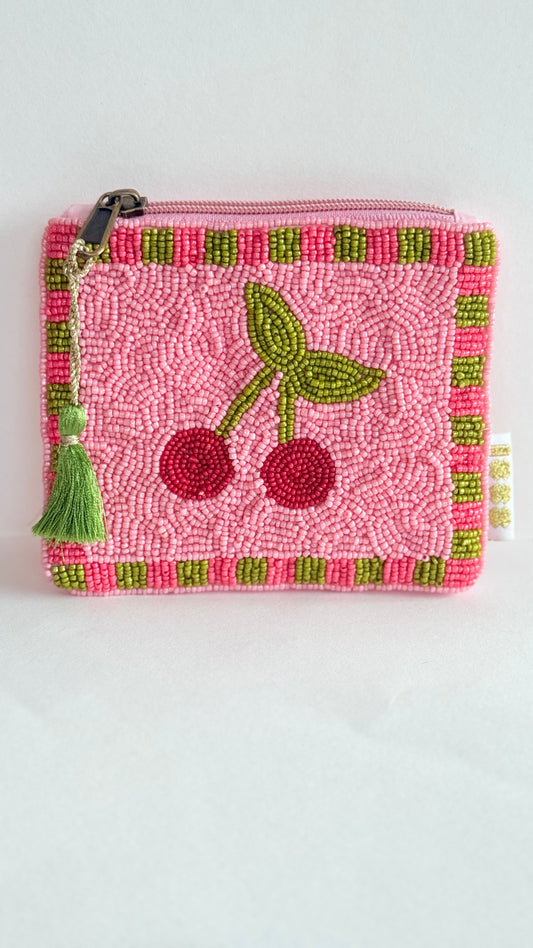 Cherry handbeaded purse