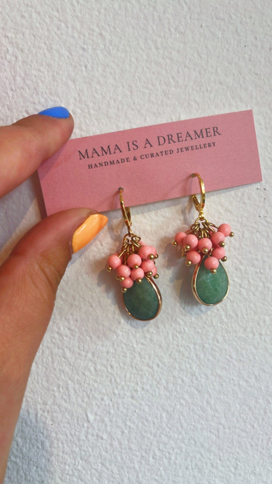 Green natural stone drop earring