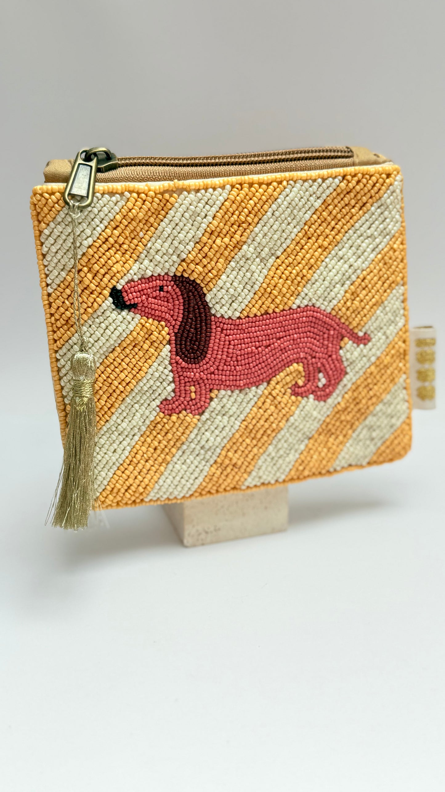 Sausage dog hand beaded  purse
