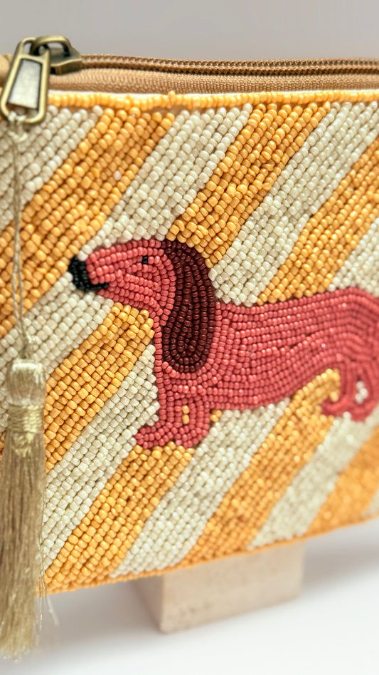 Sausage dog hand beaded  purse