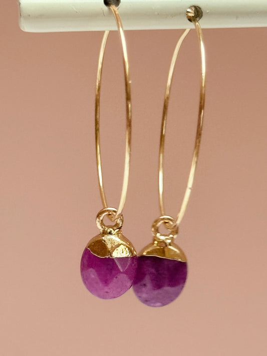 Magenta stone Hoops