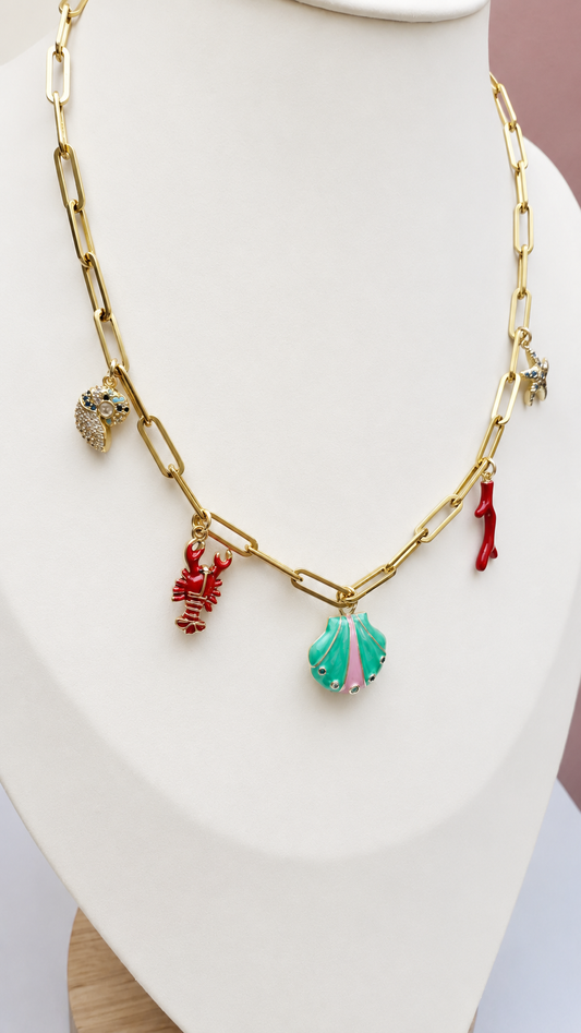 Gold link chain with beach charms