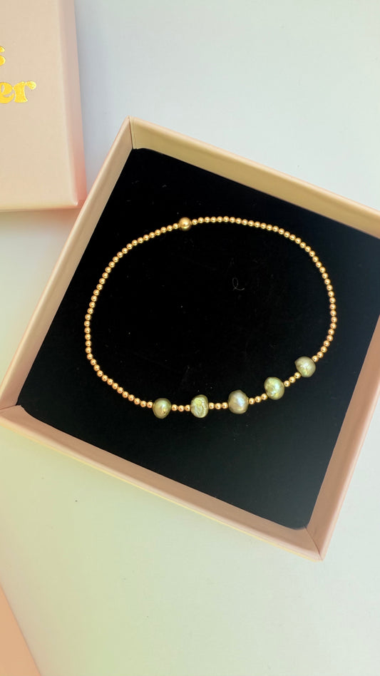 Gold filled and lime nugget pearl bracelet