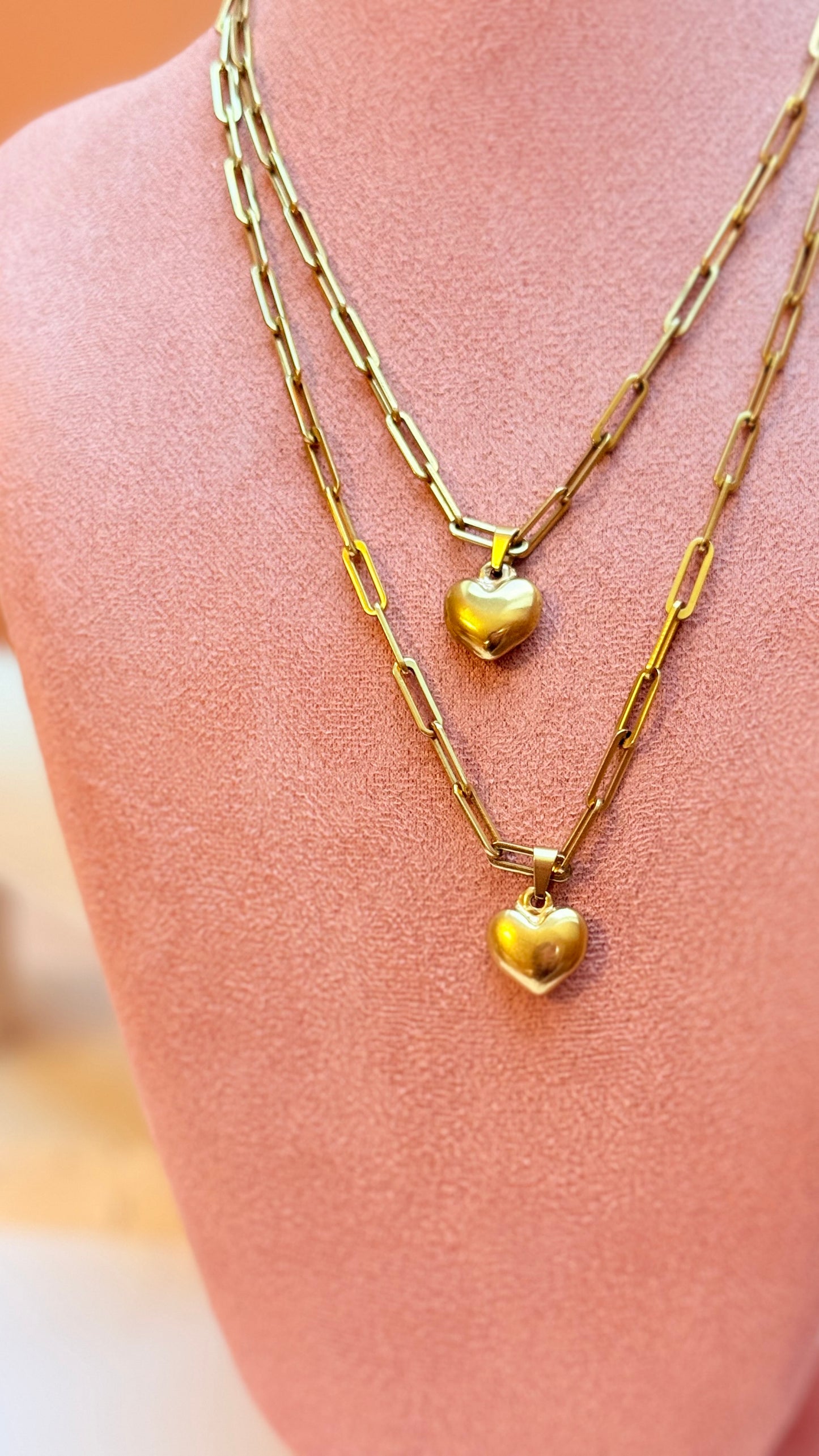 Gold link chain with heart charm