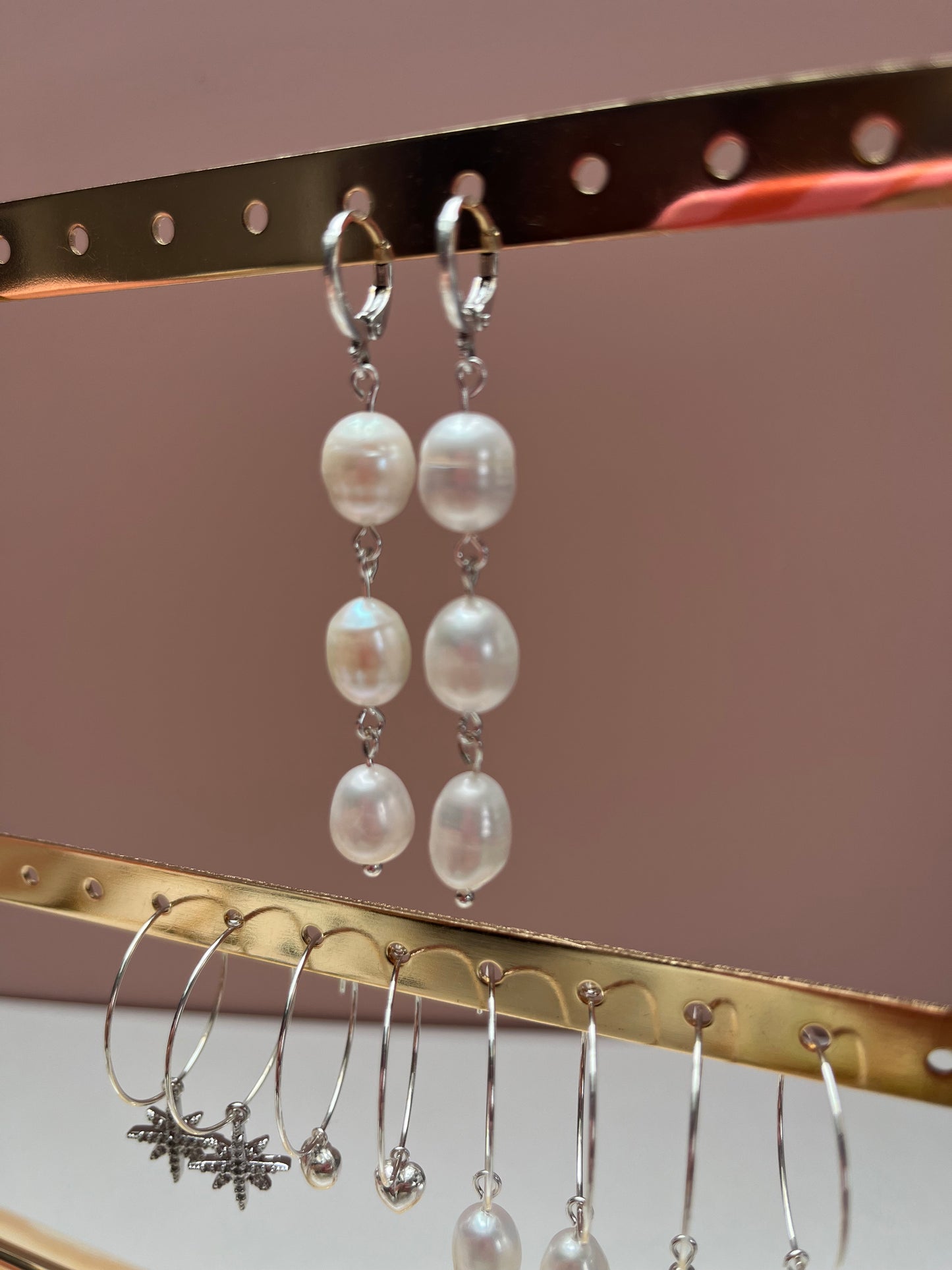 Silver Triple Pearl drop earring