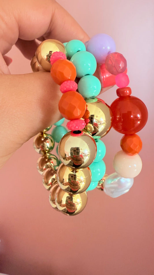 Gold orange  & hot pink bracelet