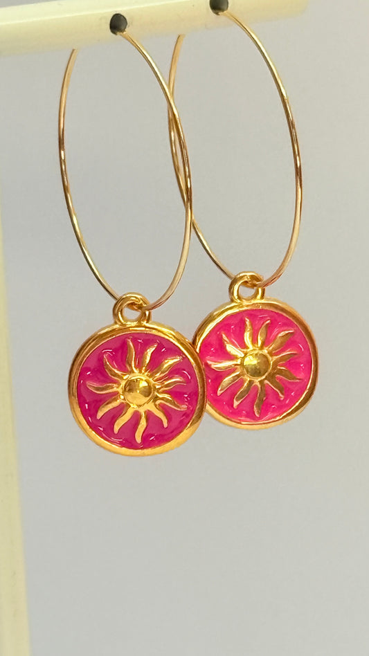 Pink sunshine hoop  Earrings