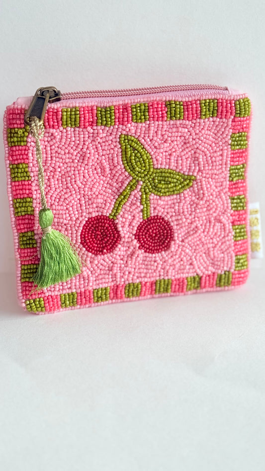 Cherry handbeaded purse