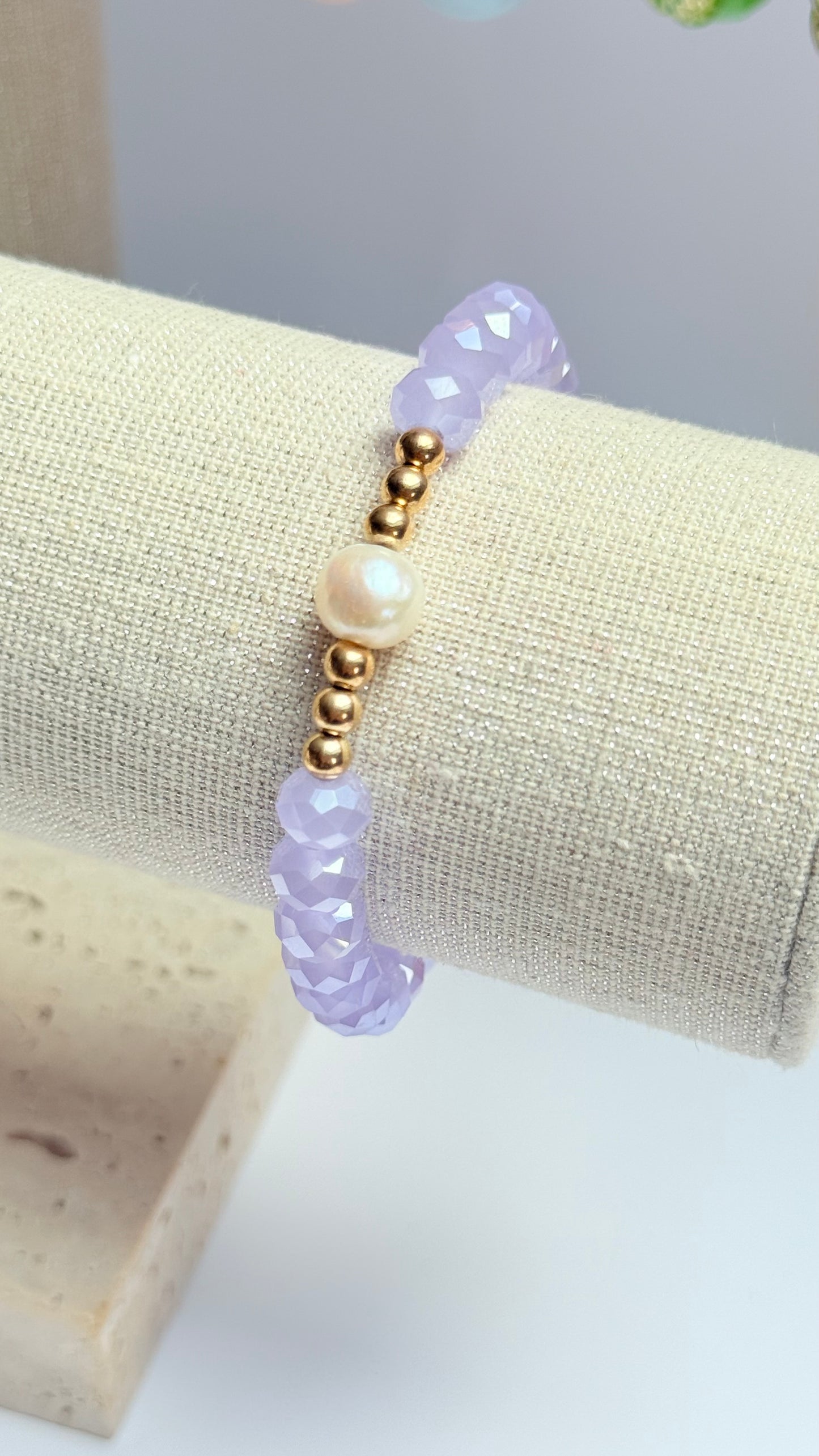 Lilac crystal & pearl  bracelet