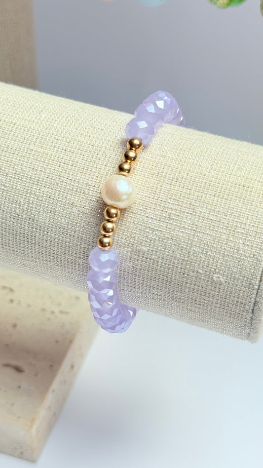Lilac crystal & pearl  bracelet