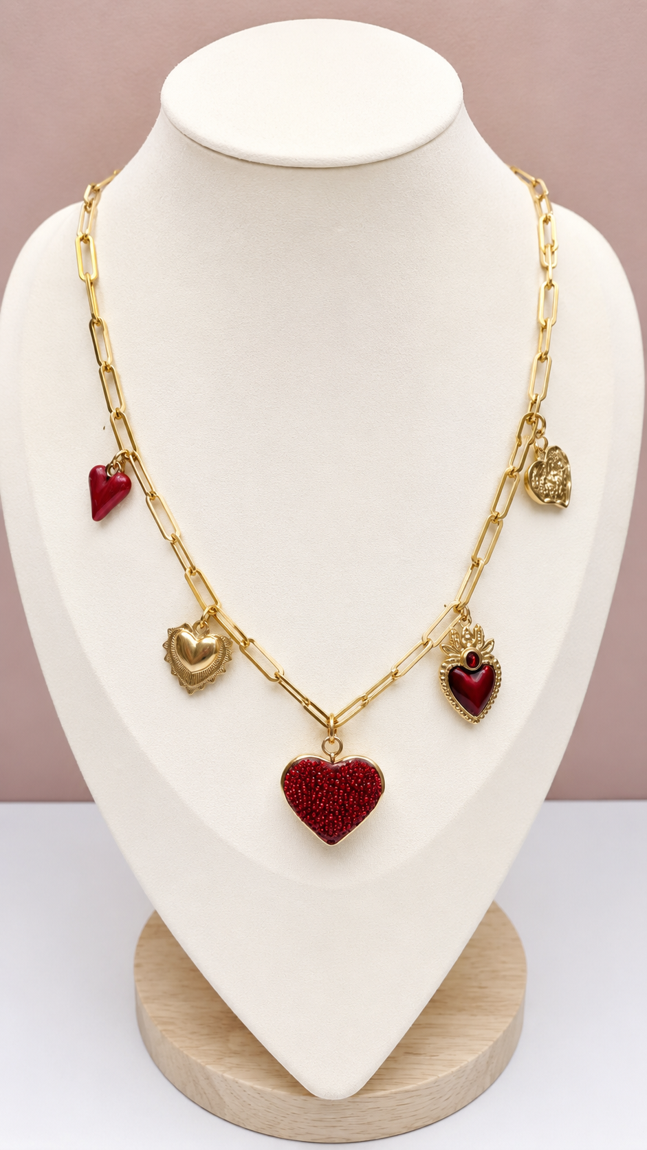 Gold link chain with heart  charms