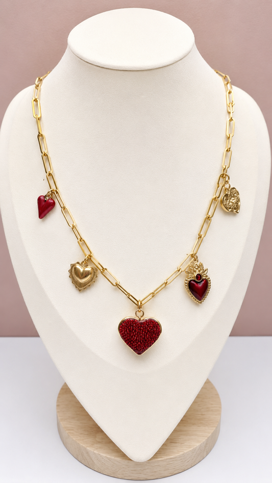 Gold link chain with heart  charms