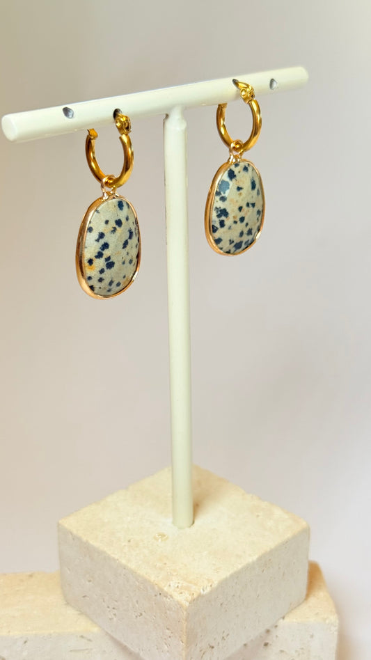 Dalmatian jasper pendant mini hoop