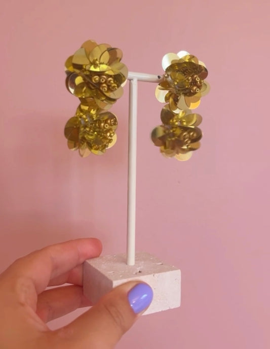 Gold  sequin flower earring-