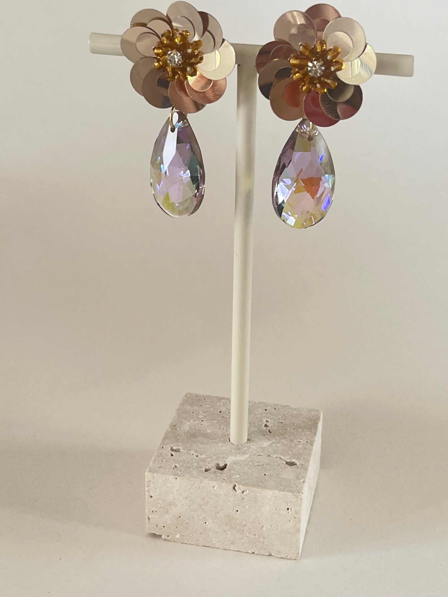 Champagne sequin flower  earring