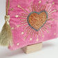 Pink  heart  hand beaded  purse