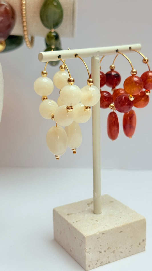 Off white beaded hoops