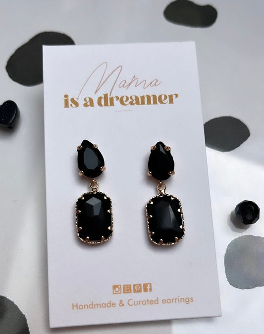 Black crystal glass drop earrings