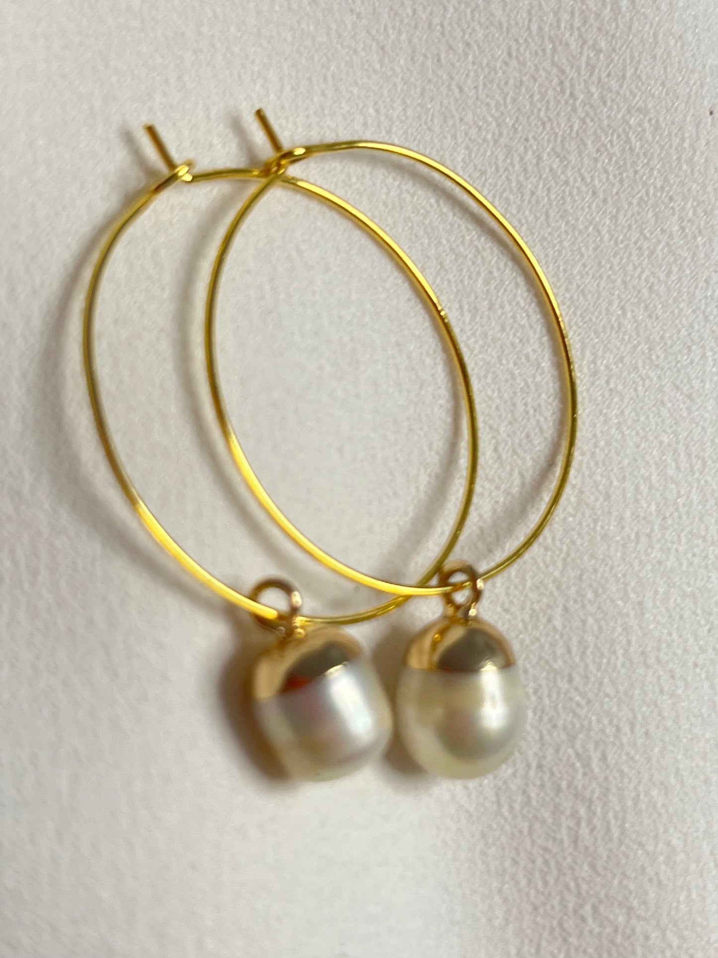 Golden fresh water Pearl Hoops