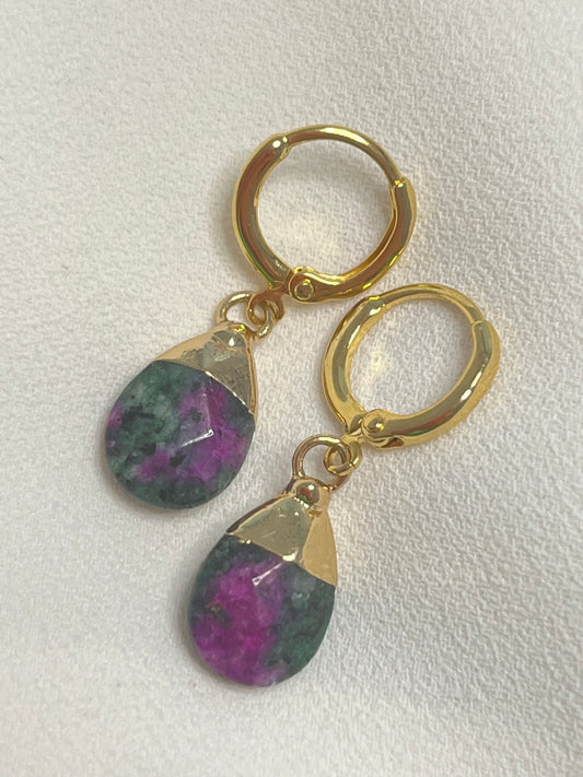 Green & purple natural stone  Huggie