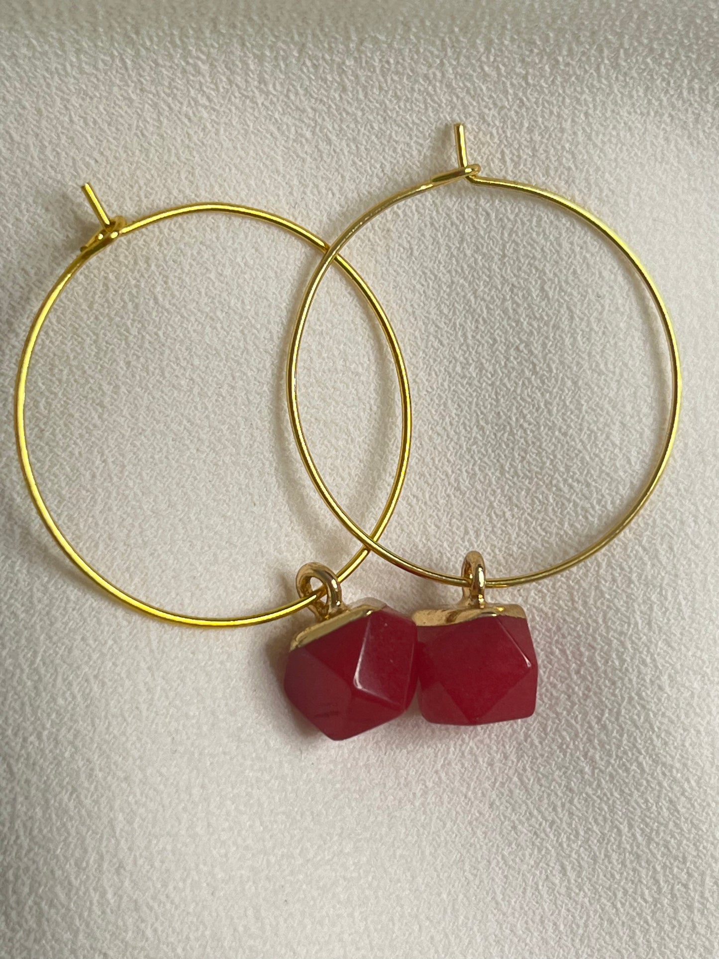 Ruby stone hexagon hoops