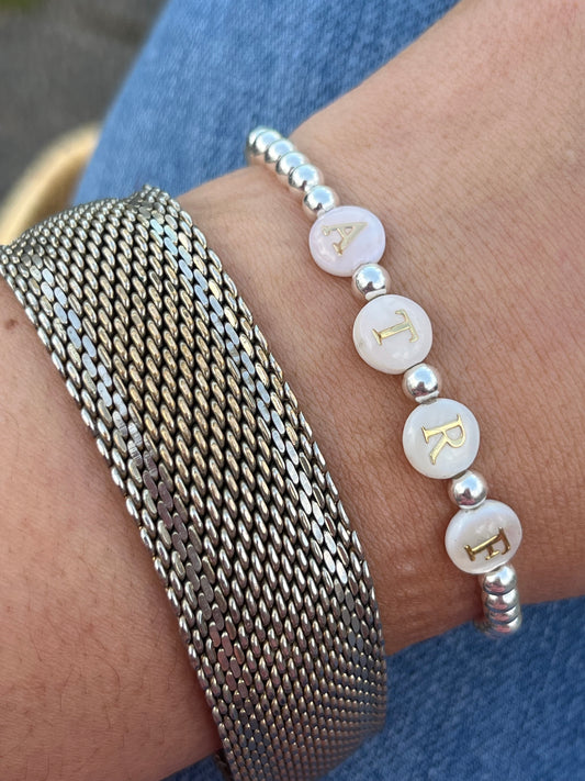 Silver shell initial bracelet